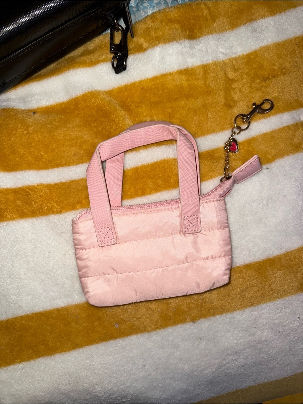 Pink Mini Quilted Tote Bag with Keychain